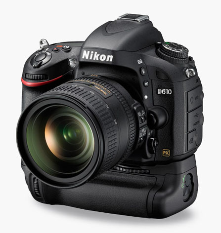 Nikon D610, full frame, con battery pack MB-D14